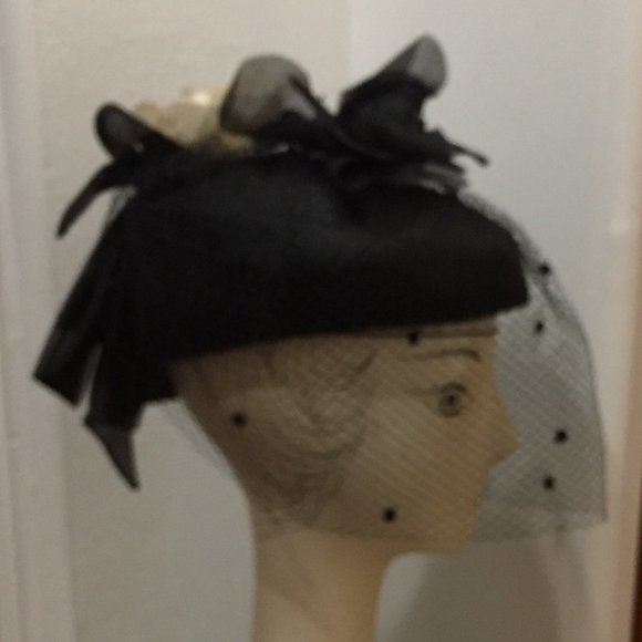 Vtg Peter Bettley Black Fascinator Hat Celebrate Wedding, Garden Party Black Tie main image 5